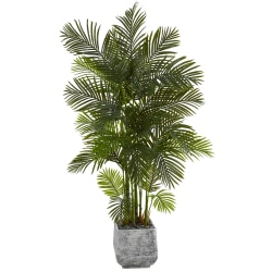 Nearly Natural Areca Palm 75"H Artificial Plant With Planter, 75"H x 36"W x 32"D, Green/White