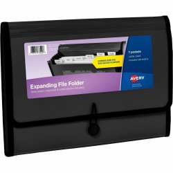 Avery® Letter, A4 Recycled Expanding File - 425 Sheet Capacity - 7 Pocket(s) - Polypropylene, Plastic, Fabric - Black - 100% Recycled