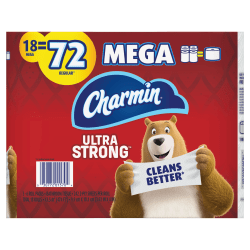 Charmin Ultra Strong 2-Ply Mega Toilet Paper Rolls, 4-1/2" x 4", White, 242 Sheets Per Roll, Pack Of 18 Rolls