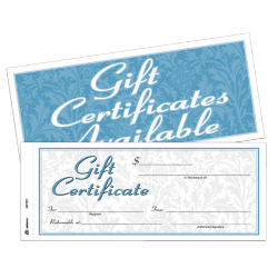 Adams® 2-Part Gift Certificates Kit, 3 2/5" x 8 1/2", White, Pack Of 25 Certificates/Envelopes