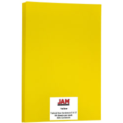 JAM Paper® Cover Card Stock, 11" x 17", 65 Lb, 30% Recycled, Solar Yellow, Pack Of 50 Sheets
