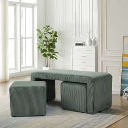 Glamour Home Belgin Corduroy Velvet Fabric Bench With Ottomans, 17-5/16"H x 40-1/2"W x 16-15/16"D, Dark Green