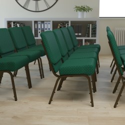Flash Furniture HERCULES Series 21"W Stackable Church Chair, Hunter Green/Goldvein