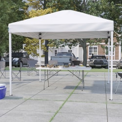 Flash Furniture 10'x10' Pop Up Event Canopy Tent with Carry Bag and 6-Foot Bi-Fold Folding Table with Carrying Handle - Tailgate Tent Set, White