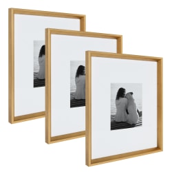 Uniek Kate And Laurel Calter Modern Wall Picture Frame Set, 21 1/2" x 17 1/2" With Mat, Gold, Set Of 3