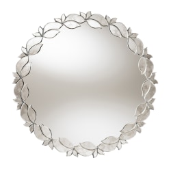 Baxton Studio Petal Leaf Round Accent Wall Mirror, 32", Antique Silver