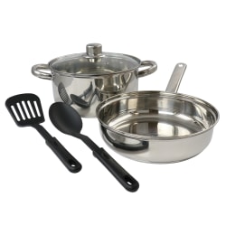 Gibson Home 5-Piece Mirror Polish Stainless Steel Cookware Set, Silver/Black