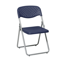 Office Star™ Work Smart® Plastic Mid-Back Folding Chairs, Blue/Silver, Pack Of 4