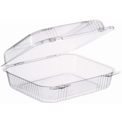 Dart® StayLock® Hinged Lid Containers, 3"H x 7-13/16"W x 8-5/16"D, Clear, Bag Of 125 Containers, Carton Of 2 Bags