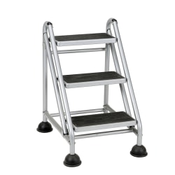 Cosco® Rolling Commercial Step Stool, 3-Step, 26 3/5 Spread, Black/Platinum