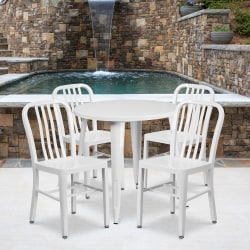 Flash Furniture Commercial Grade Round Metal Indoor-Outdoor Table With 4 Chairs, 29-1/2"H x 30"W x 30"D, White, Set Of 5