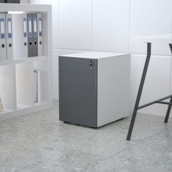 Flash Furniture Modern 21"D Vertical 3-Drawer Mobile Locking File Cabinet, White/Charcoal