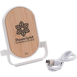 Custom Qi Certified Bamboo Phone Charger Stand, 3-1/2" x 2-1/2"