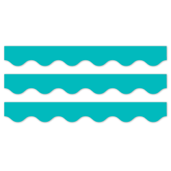 Creative Teaching Press EZ Border, 3" x 24" Strips, Core Decor Turquoise Wavy, 48 Feet Per Pack, Set Of 3 Packs