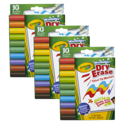Crayola Washable Dry-Erase Markers, Dura-Wedge Tip, Assorted Colors, Pack Of 10 Markers, Set Of 3 Packs