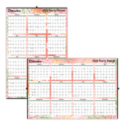 Blueline® Yearly Laminated Wall Calendar, 24" x 36", 30% Recycled, Tropical Watercolor, January To December 2023, C171920