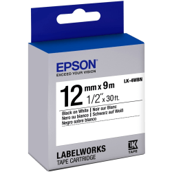 Epson® LabelWorks™ Standard LK-4WBN Tape Cartridge, 1/2" x 30', Black/White