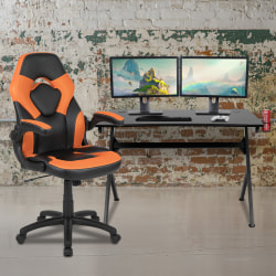 Flash Furniture Gaming Desk And Racing Chair Set With Cup Holder, Headphone Hook & 2 Wire Management Holes, Orange