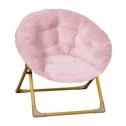 Flash Furniture Gwen  23" Kids Cozy Mini Folding Saucer Chair, Faux Fur Moon Chair for Toddlers and Bedroom, Blush Faux Fur/Soft Gold Frame