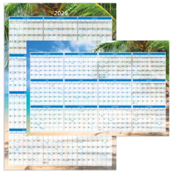2025 Office Depot® Brand Reversible Erasable Wall Calendar, 24" x 36", Paradise, January to December