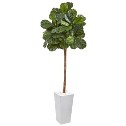 Nearly Natural Fiddle Leaf Fig 75"H Artificial Tree With Planter, 75"H x 28"W x 26"D, Green/White