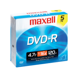 Maxell® DVD-R Recordable Discs, 4.7GB/120 Minutes, Pack Of 5