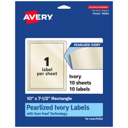 Avery® Pearlized Permanent Labels With Sure Feed®, 94264-PIP10, Rectangle, 10" x 7-1/2", Ivory, Pack Of 10 Labels