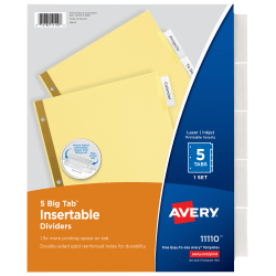 Avery® Big Tab™ Insertable Dividers Gold Reinforced Edge, Buff/Clear, 5-Tab