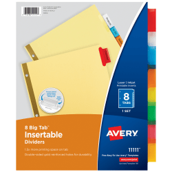Avery® Big Tab™ Insertable Dividers, Gold Reinforced, Buff/Multicolor, 8-Tab