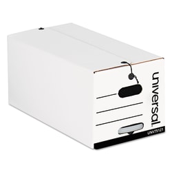 Universal® Heavy-Duty Storage Boxes With String & Button Closure And Built-In Handles, Letter Size, 10" x 12" x 24", White, Case Of 12