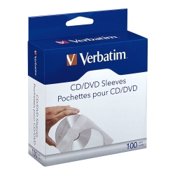 Verbatim® CD/DVD Paper Storage Sleeves, White, Box Of 100 Sleeves