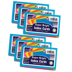 Pacon Index Cards, 5 Super Bright Assorted Colors, Unruled, 3" x 5", 100 Cards Per Pack, Set Of 6 Packs