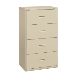 basyx by HON® 400 30"W Lateral 4-Drawer File Cabinet, Metal, Putty