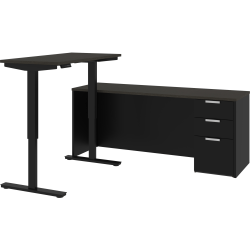 Bestar Pro-Concept Plus 72"W L-Shaped Standing Desk With Pedestal, Deep Gray/Black