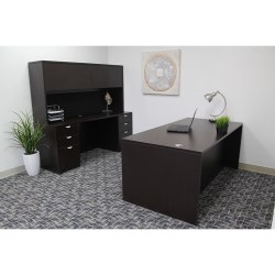 Boss Office Products 66"W Executive Office Suite With 2 Box/Box/File Storage Pedestals, Credenza And 4-Door Hutch, Mocha