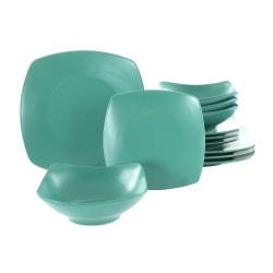 Gibson Home Zen Buffetware 12-Piece Fine Ceramic Dinnerware Set, Matte Green