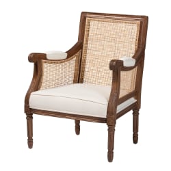bali & pari Desmond Traditional French Fabric and Wood Accent Chair, Beige/Walnut