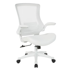 Office Star™ Work Smart Faux Leather Screen-Back Manager Chair With Padded Flip Arms, White