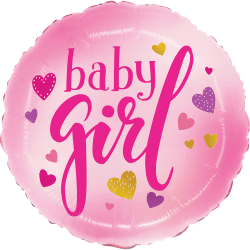 Amscan Baby Foil Balloon, Circle, 18", It's A Girl Pink Hearts