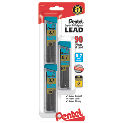 Pentel® Super Hi-Polymer® Leads, 0.7 mm, Medium, HB, 30 Leads Per Tube, Pack Of 3 Tubes