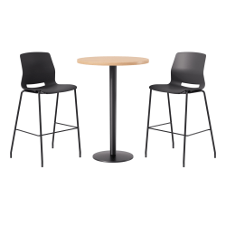 KFI Studios Proof Bistro Round Pedestal Table With Imme Barstools, 2 Barstools, 30", Maple/Black/Black Stools