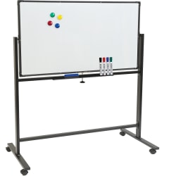 Excello Double-Sided Mobile Magnetic Dry-Erase Whiteboard On Wheels, Steel, 48" x 32", White, Black Aluminum Frame