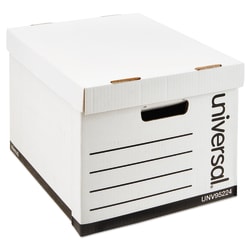 Universal® Fast Assembly Heavy-Duty Storage Boxes With Lift-Off Lids And Built-In Handles, Letter/Legal Size, 10 1/4" x 12" x 15", White, Case Of 12