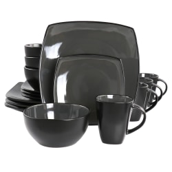 Gibson Home Soho Lounge 16-Piece Soft Square Stoneware Dinnerware Set, Gray