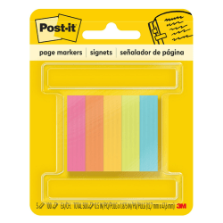 Post-it® Notes Page Markers, 1/2" x 2", Electric Glow Colors, 100 Per Pad, Pack Of 5 Pads