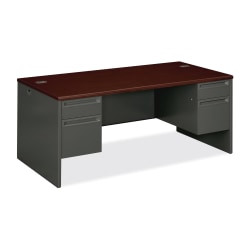 HON® 38000 72"W Double-Pedestal Computer Desk, 72"W, Mahogany/Charcoal