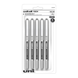 uni-ball® Vision™ Liquid Ink Rollerball Pens, Fine Point, 0.7 mm, Silver Barrel, Black Ink, Pack Of 5 Pens