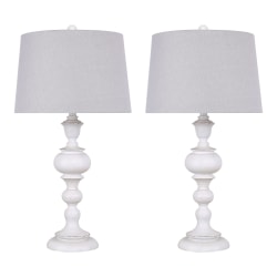 LumiSource Morocco Contemporary Buffet Table Lamps, 30"H, Soft Gray Shade/Distressed Gray & Off-White Base, Set Of 2 Lamps