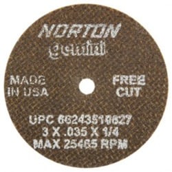 Norton Abrasive Type 1 Cut-Off Wheels, 3", Brown, Pack Of 25 Wheels