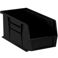 Partners Brand Plastic Stack & Hang Bin Boxes, Medium Size, 14 3/4" x 8 1/4" x 7", Black, Pack Of 12